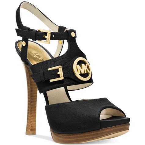 michael kors sandals leather black crossover platform|Michael Kors mackenzie platform sandals.